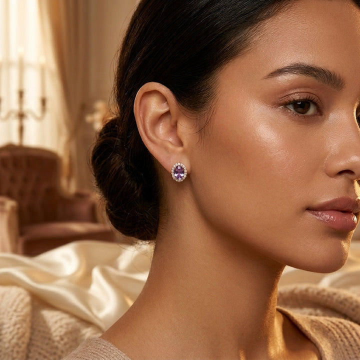 Gold Amethyst Halo Earrings | Amelia