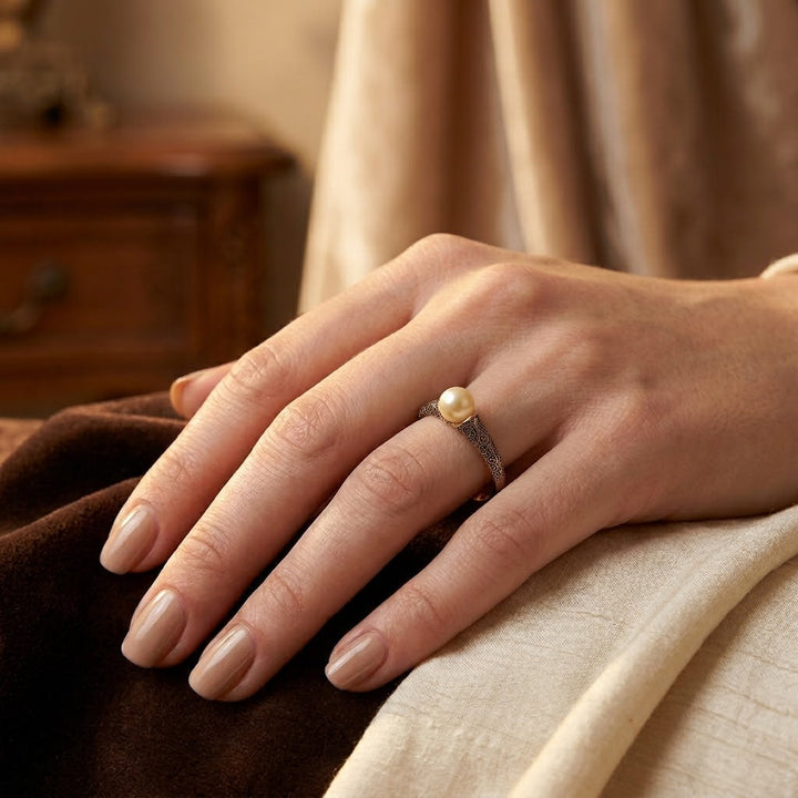 Gold Filigree Pearl Ring | Amelia