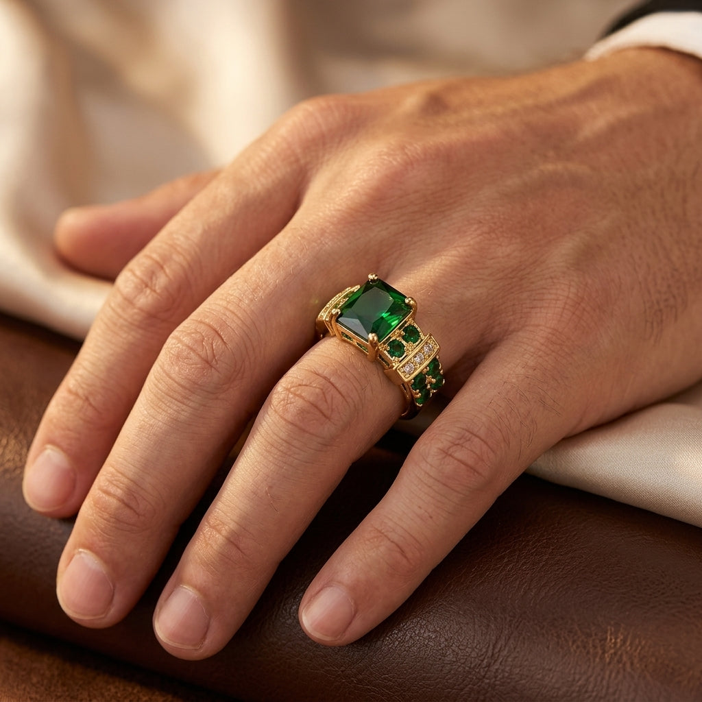 Gold Emerald Geometric Ring | Amelia