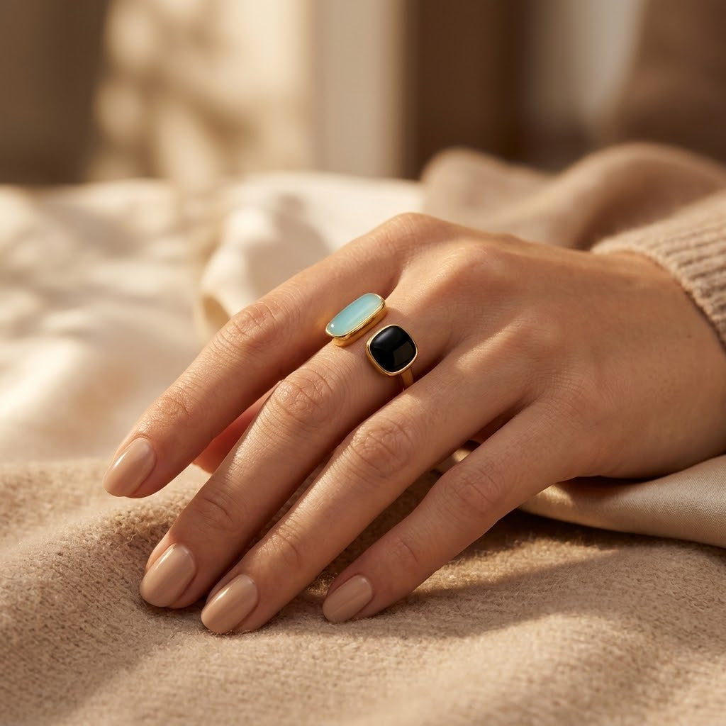 Gold Dual Stone Open Ring | Amelia