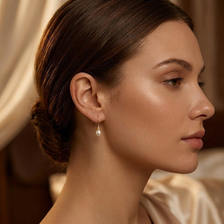 Gold Pearl Drop Earrings | Amelia