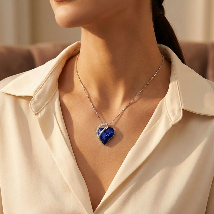 Silver Sapphire Heart Necklace | Amelia