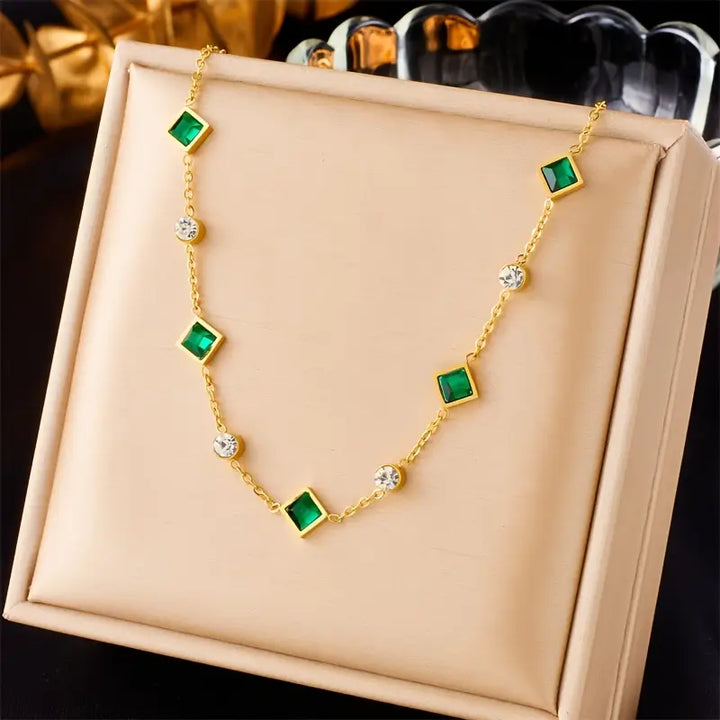 Gold Emerald Geometric Station Necklace | Amelia