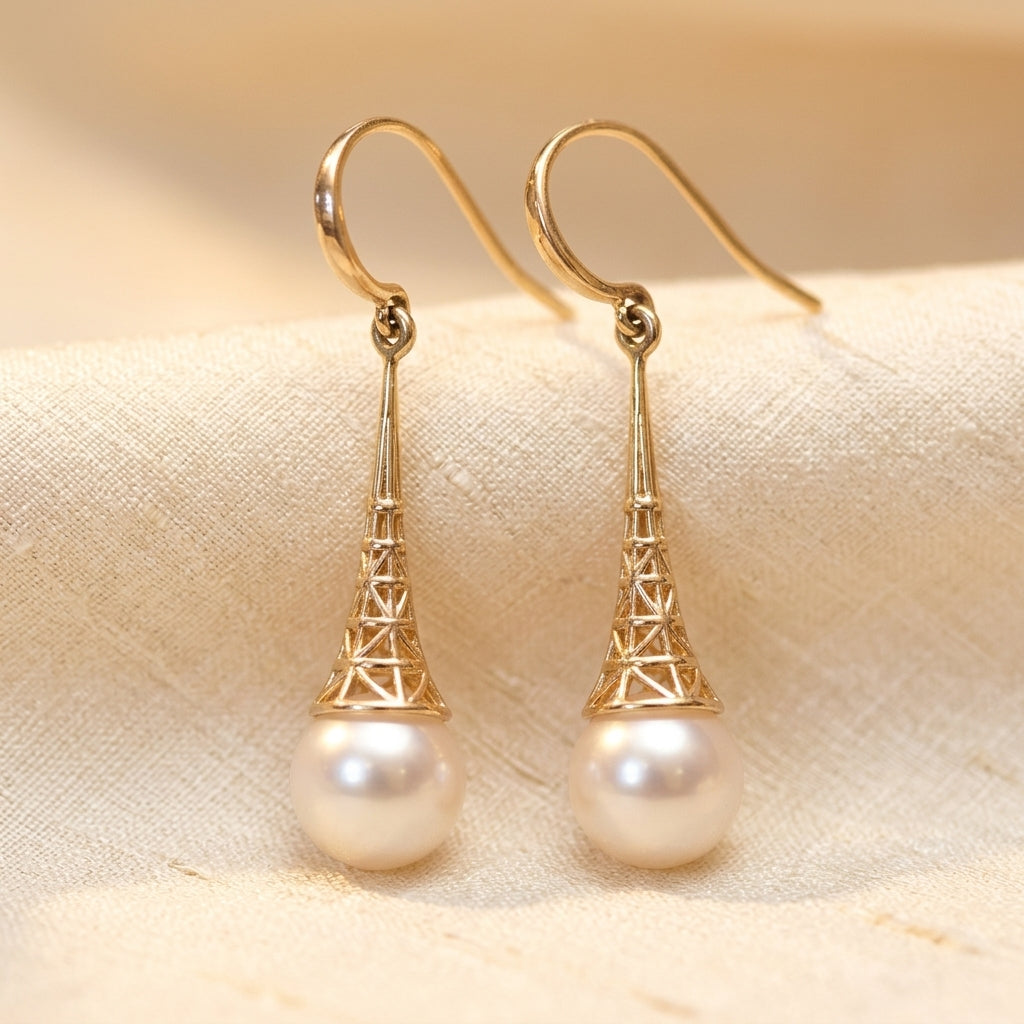 Gold Filigree Pearl Drop Earrings | Amelia