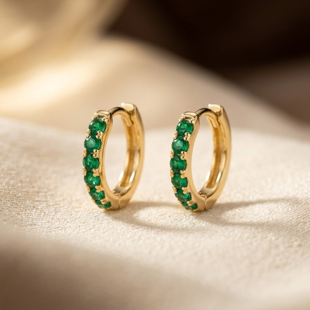 Gold Emerald Hoop Earrings | Amelia