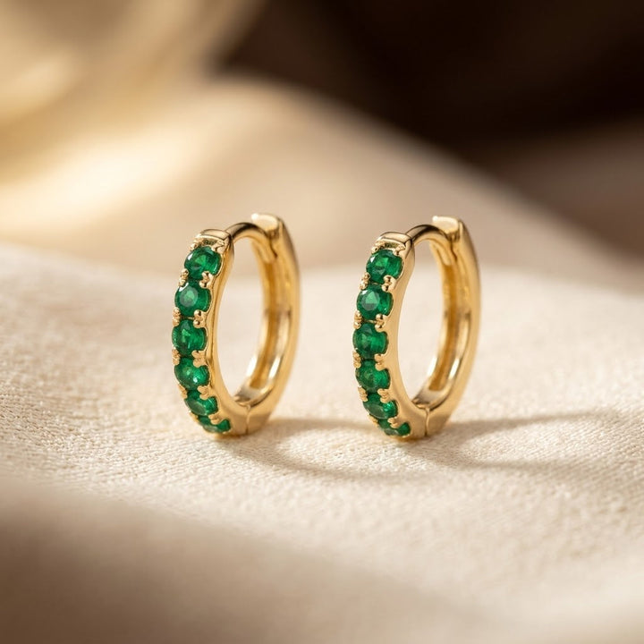 Gold Emerald Hoop Earrings | Amelia
