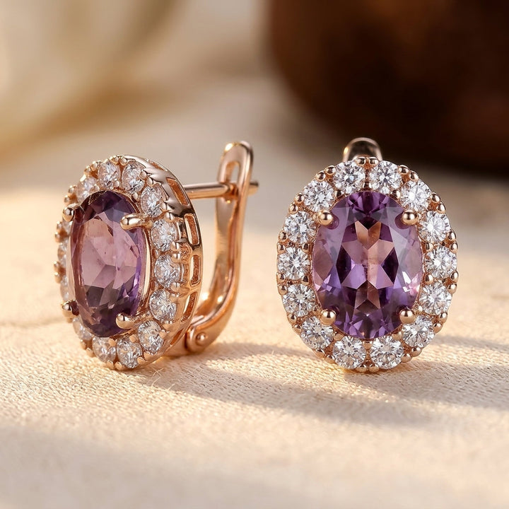 Gold Amethyst Halo Earrings | Amelia