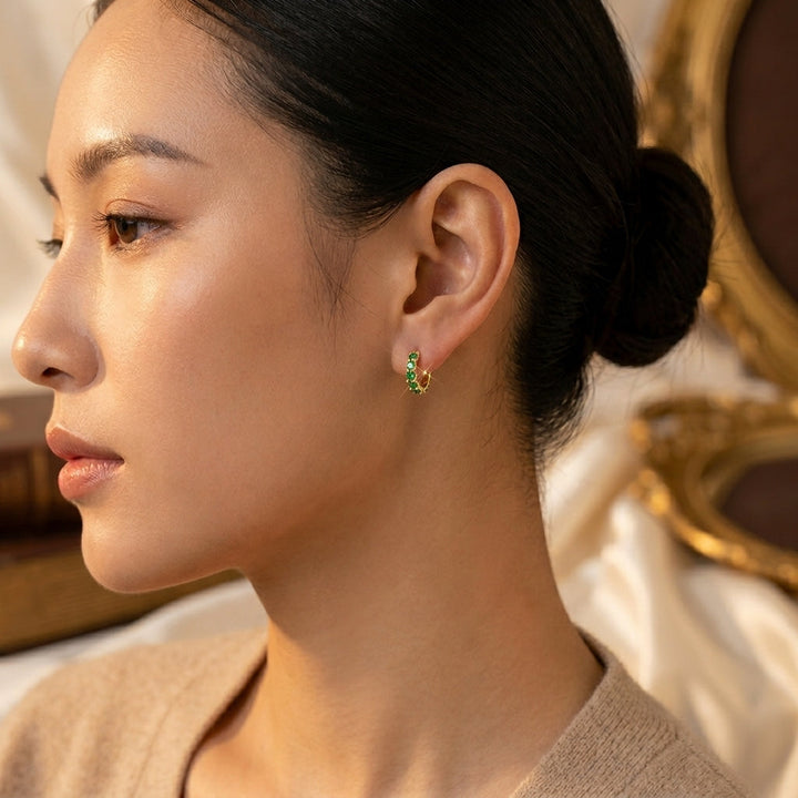 Gold Emerald Lattice Hoop Earrings | Amelia