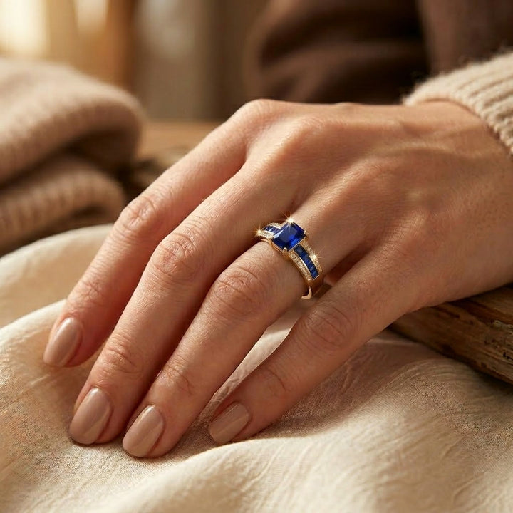 Gold Sapphire Square-Cut Ring | Amelia