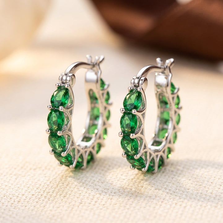 Gold Emerald Lattice Hoop Earrings | Amelia