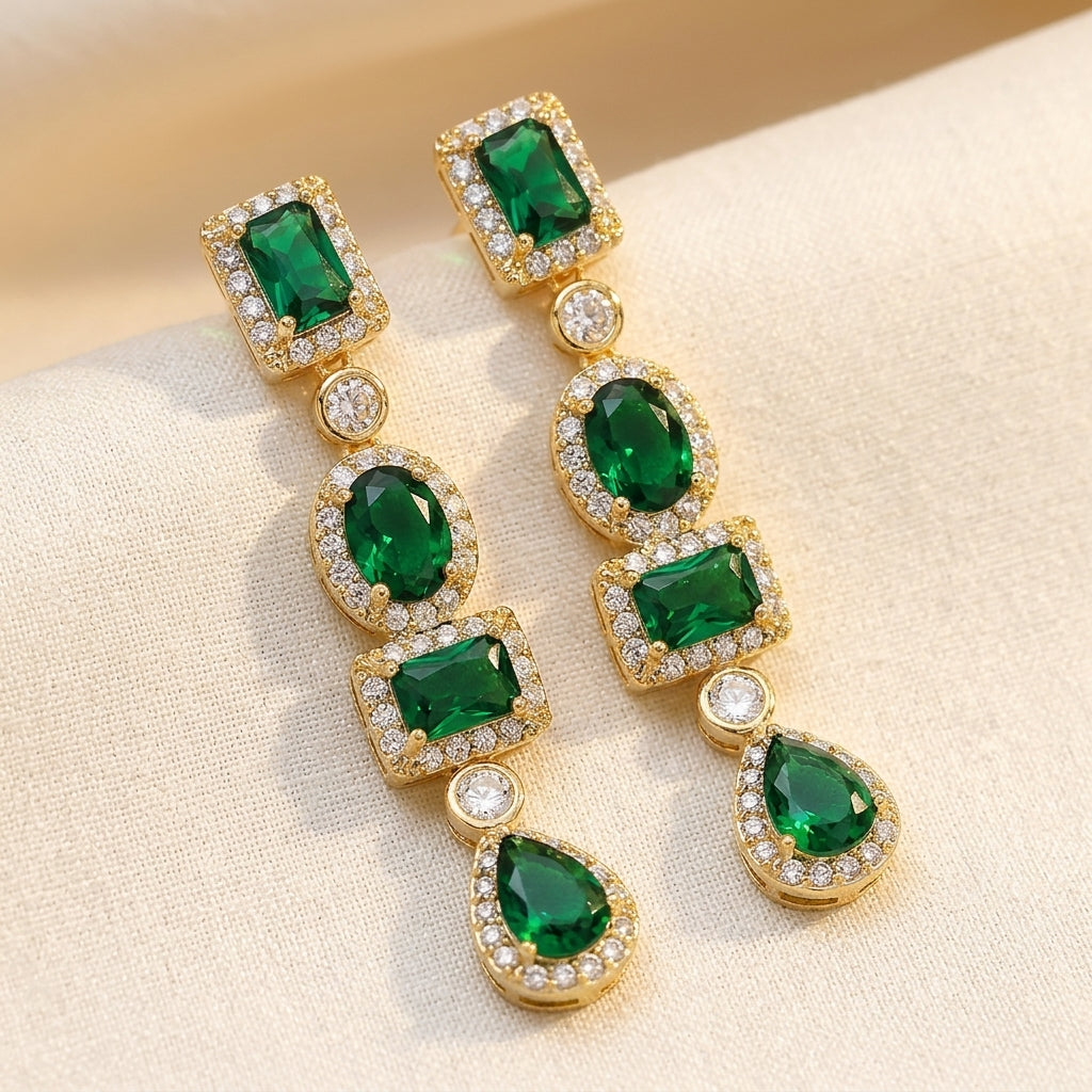 Gold Emerald Multi-Shape Drop Earrings | Amelia