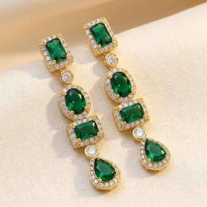 Gold Emerald Multi-Shape Drop Earrings | Amelia