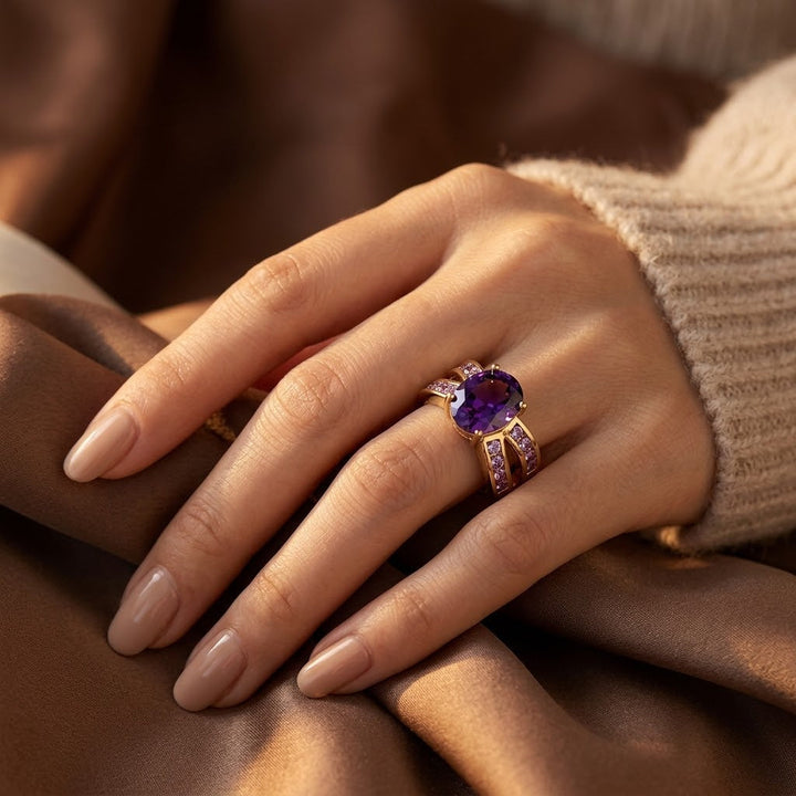 Gold Amethyst Split Band Ring | Amelia