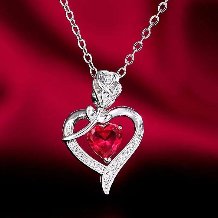 Silver Ruby Heart Pendant Necklace | Amelia