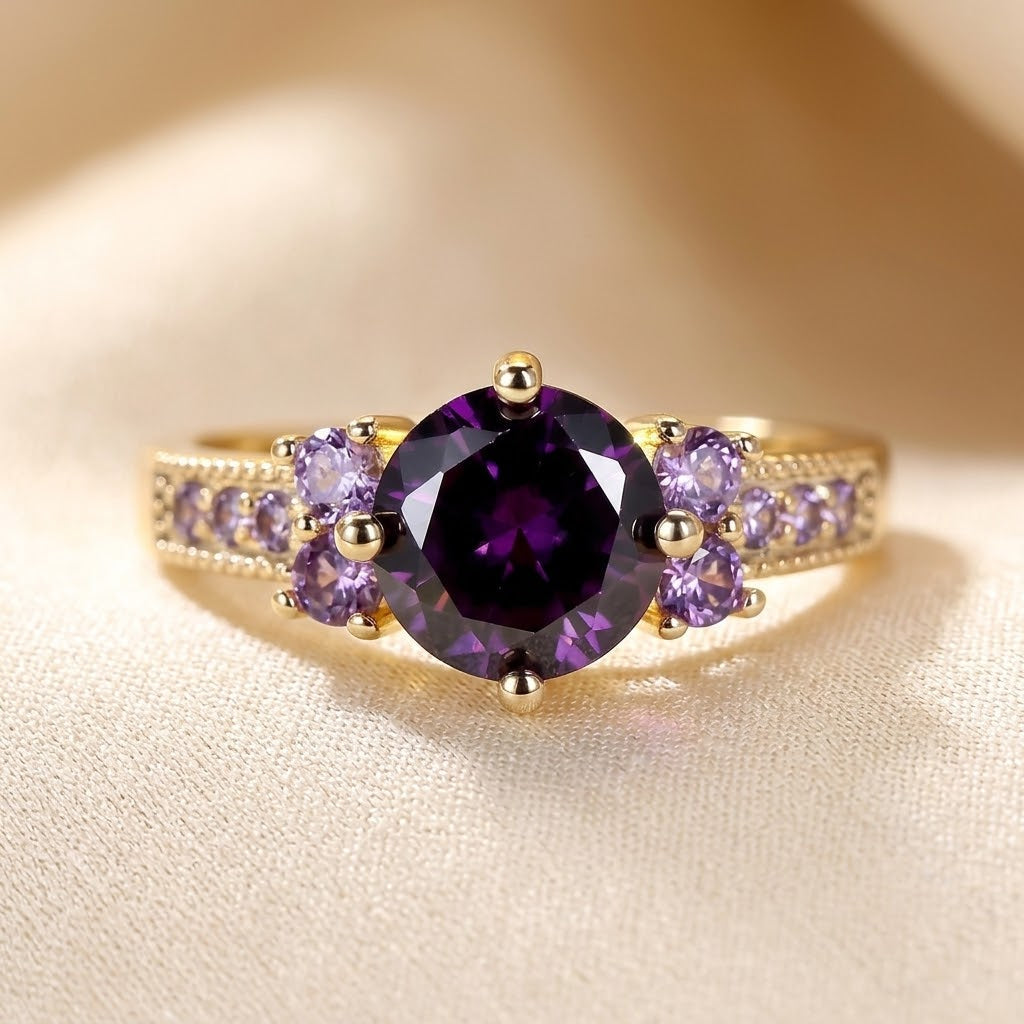 Gold Amethyst Accent Ring | Amelia
