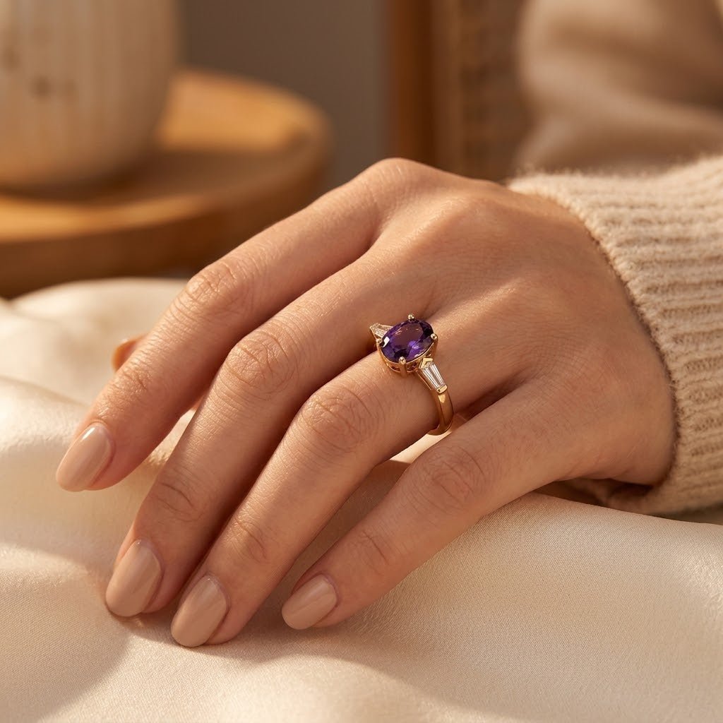 Gold Amethyst Three-Stone Ring | Amelia