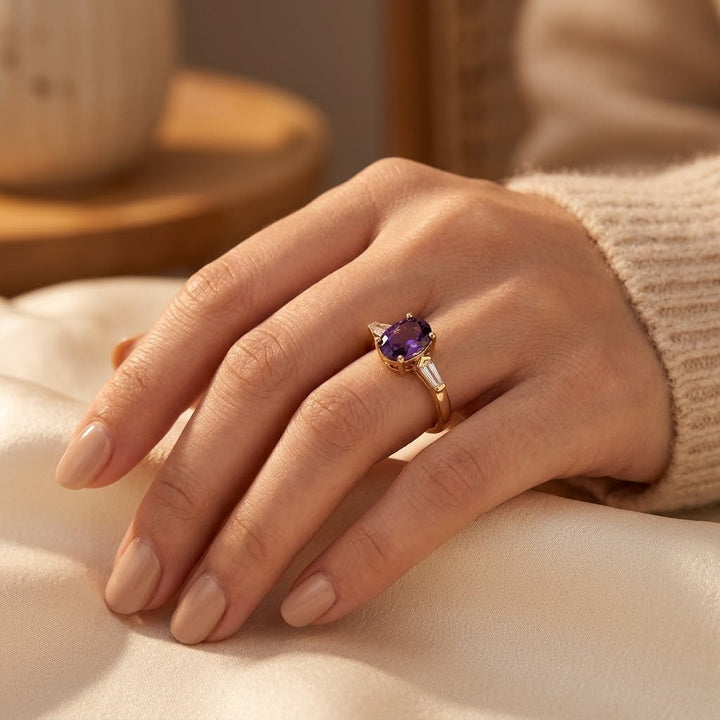 Gold Amethyst Three-Stone Ring | Amelia