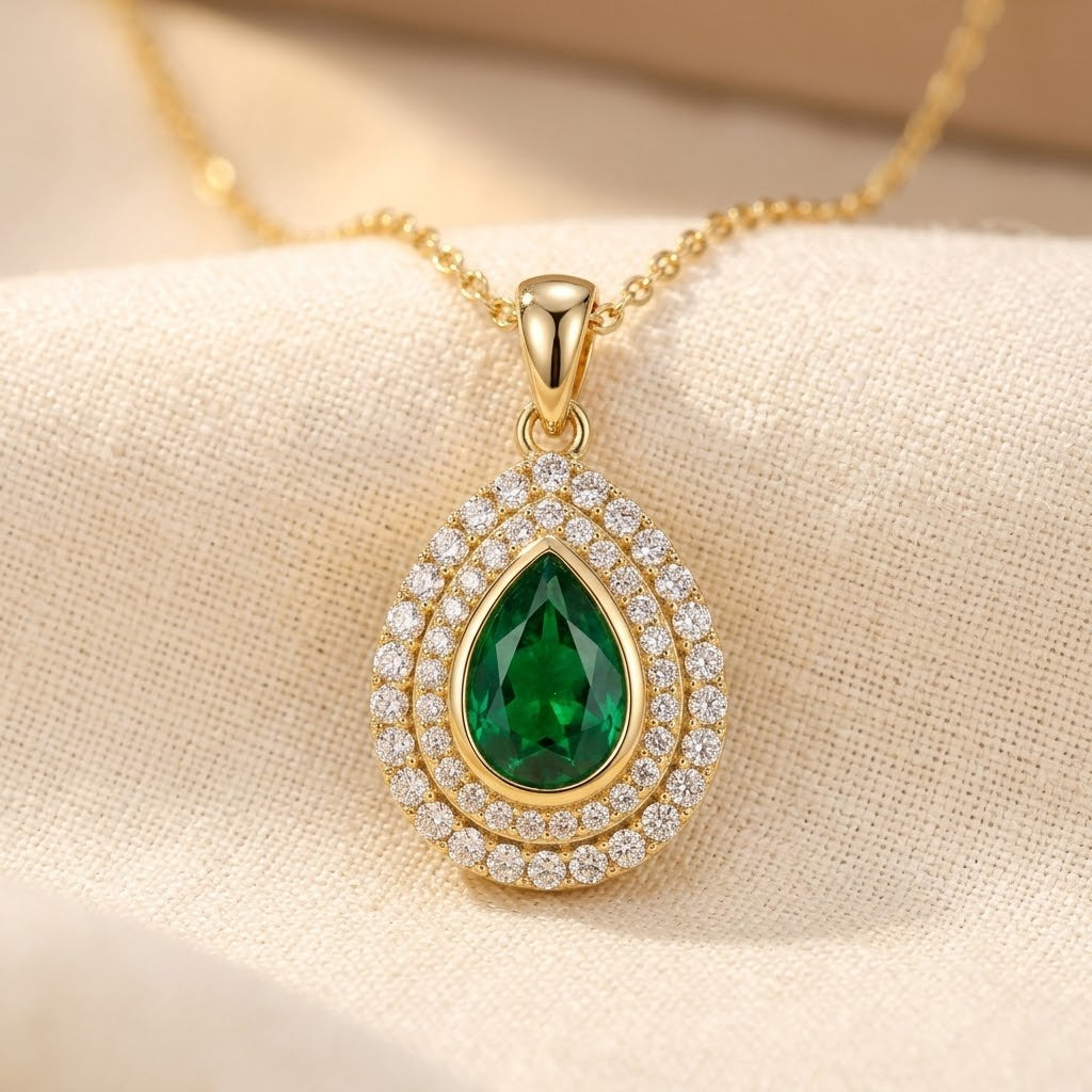 Gold Emerald Teardrop Necklace | Amelia