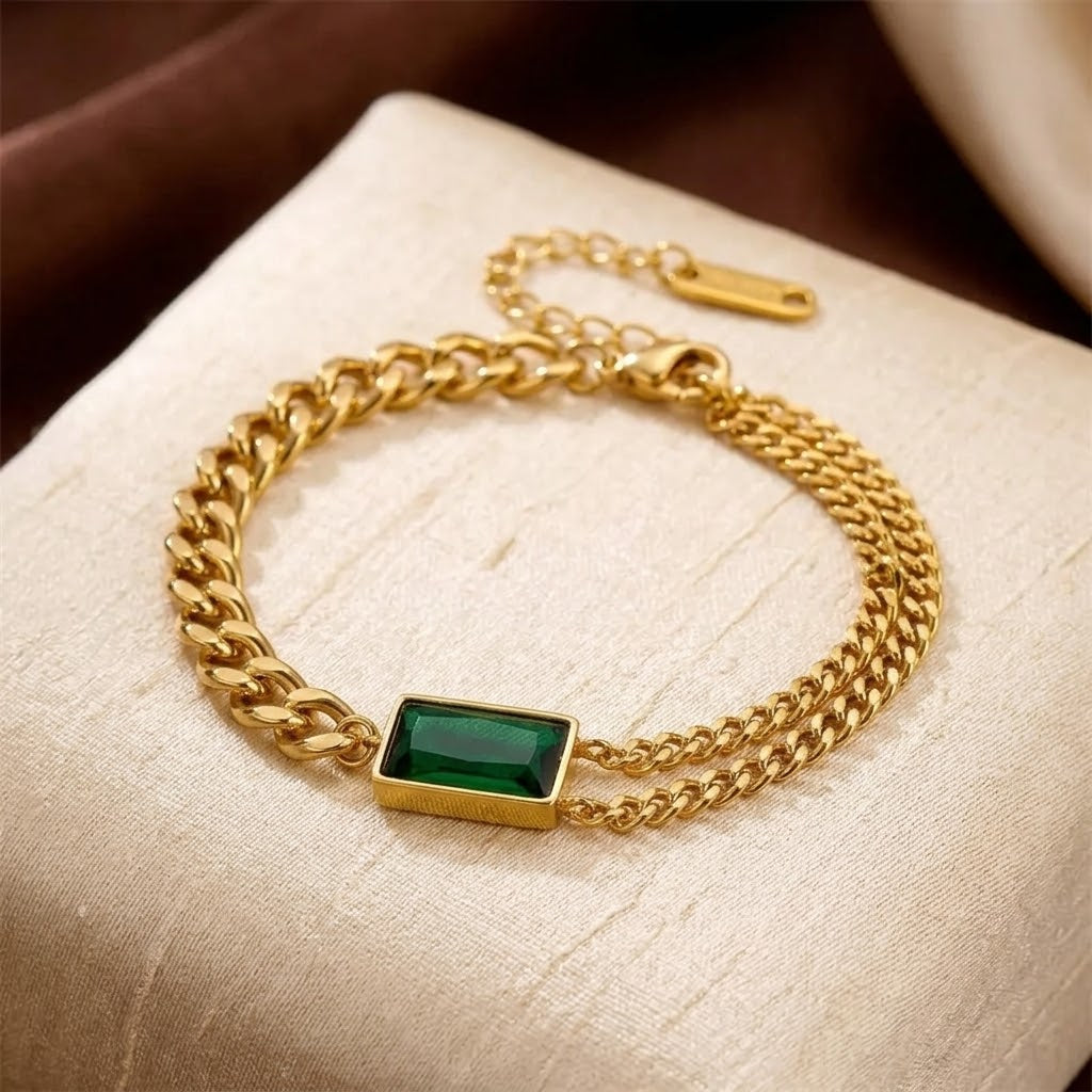 Gold Emerald Bar Chain Bracelet | Amelia