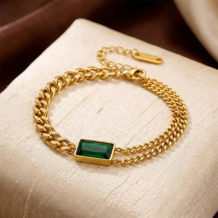 Gold Emerald Bar Chain Bracelet | Amelia
