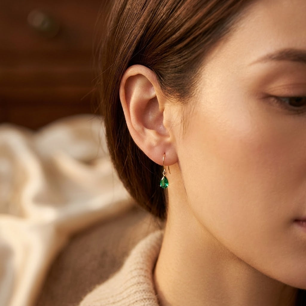 Gold Emerald Teardrop Drop Earrings | Amelia
