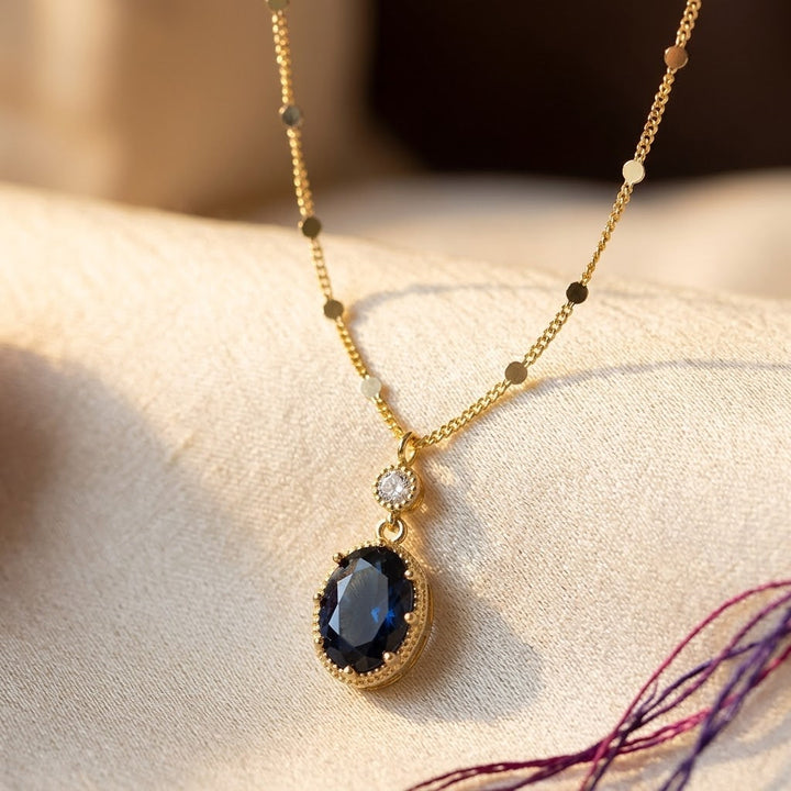 Gold Sapphire Oval Drop Necklace | Amelia