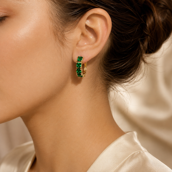 Gold Emerald Chunky Hoop Earrings | Amelia