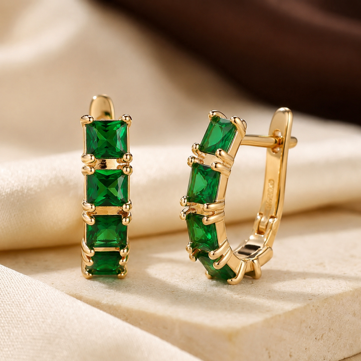 Gold Emerald Chunky Hoop Earrings | Amelia
