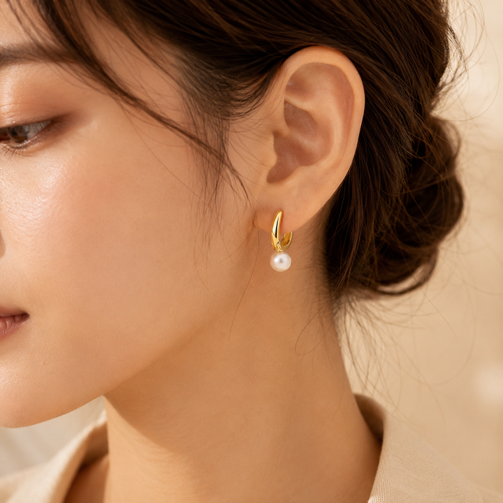 Gold Pearl Hoop Earrings | Amelia