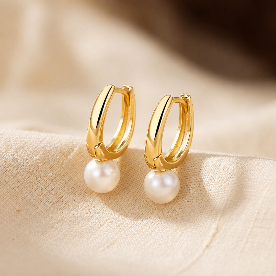 Gold Pearl Hoop Earrings | Amelia