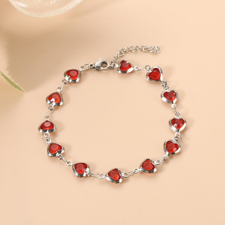 Silver Ruby Heart Chain Bracelet | Amelia