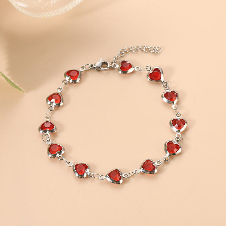 Silver Ruby Heart Chain Bracelet | Amelia