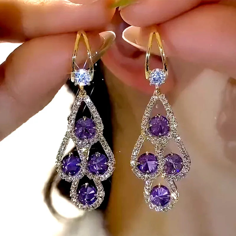 Purple Crystal Drop Earrings