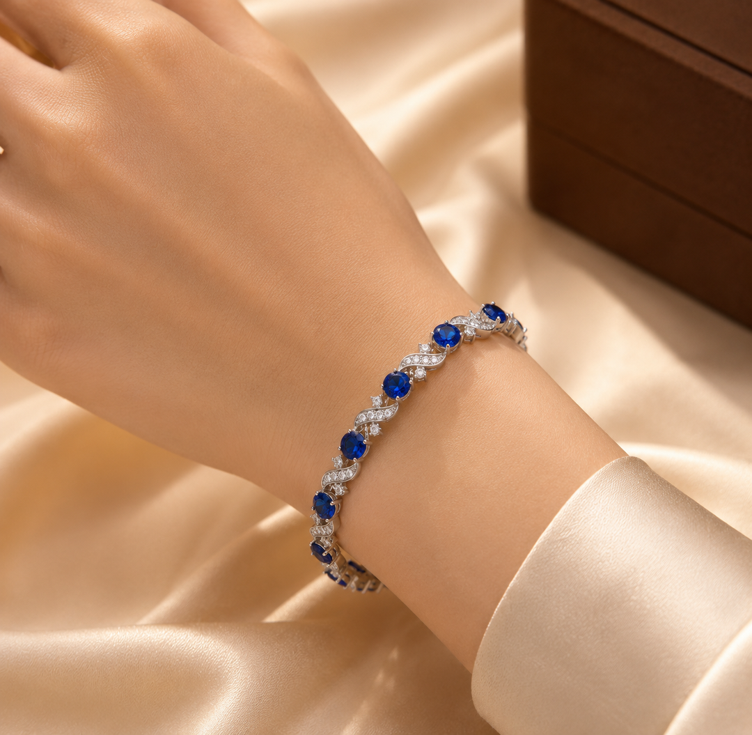 Silver Sapphire Floral Link Bracelet | Amelia