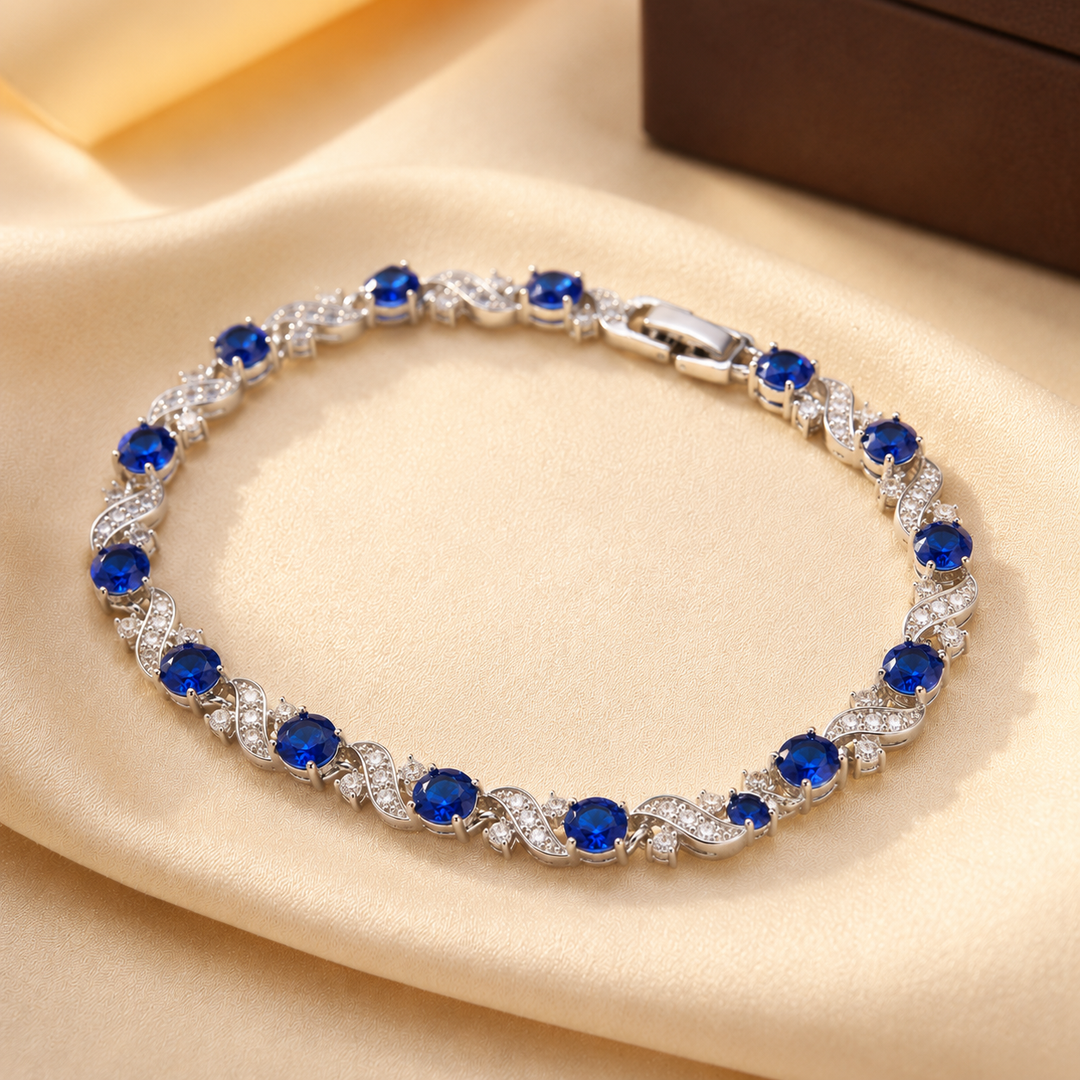 Silver Sapphire Floral Link Bracelet | Amelia