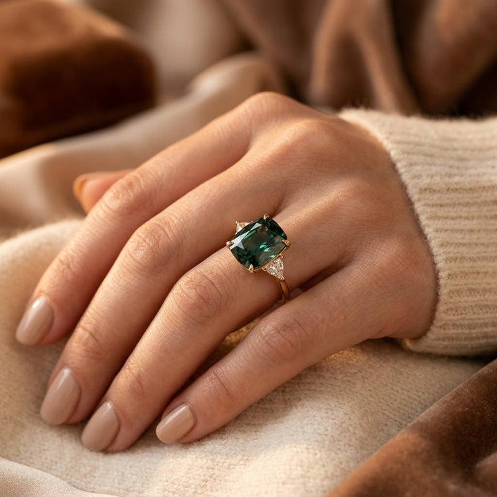 Gold Emerald Solitaire Ring | Amelia