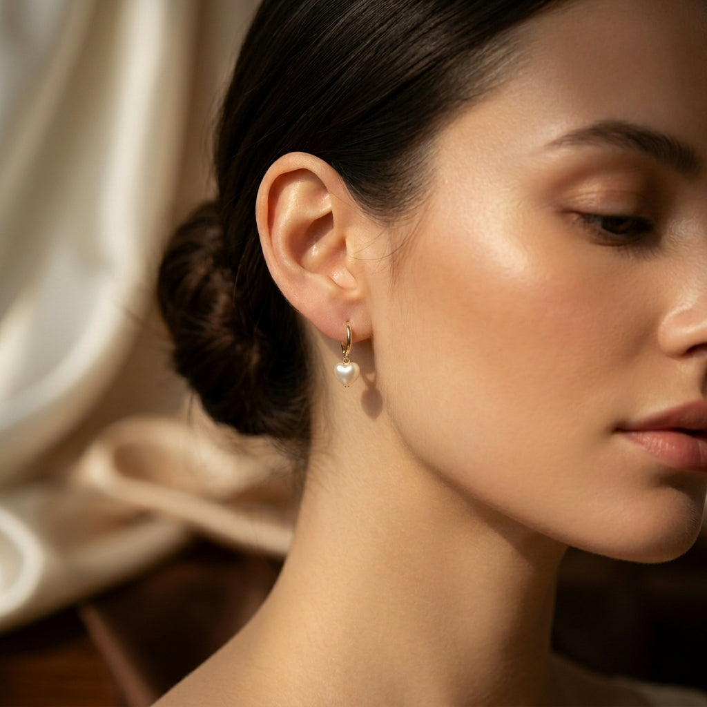 Gold Heart Pearl Drop Earrings | Amelia