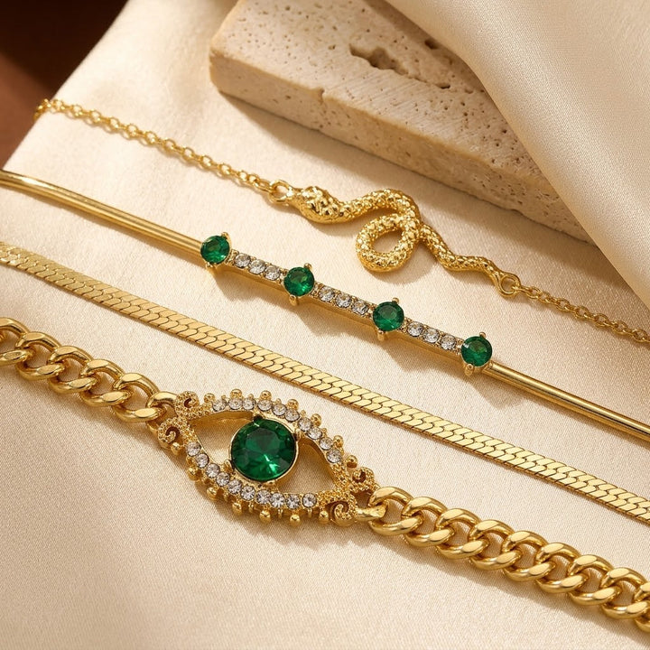 Gold Emerald Charm Bracelet Set | Amelia