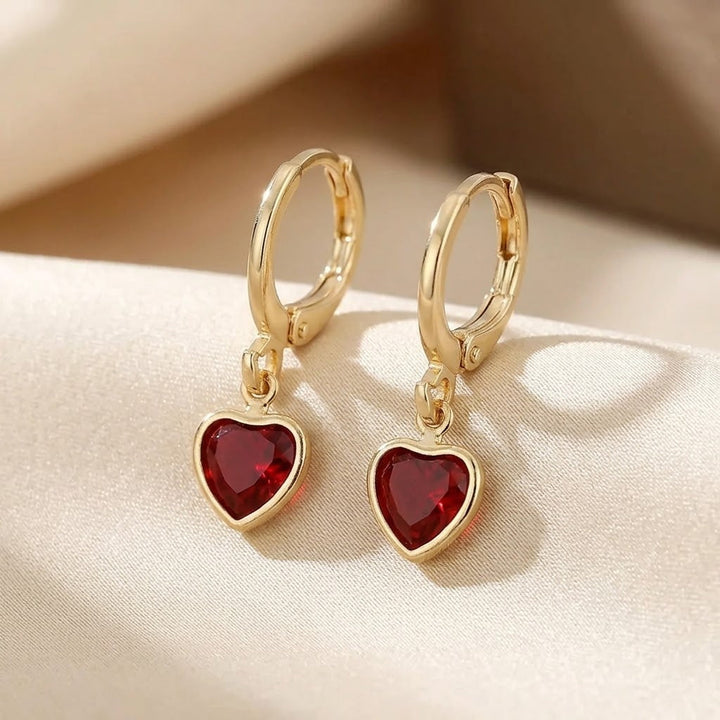 Gold Ruby Heart Drop Earrings | Amelia