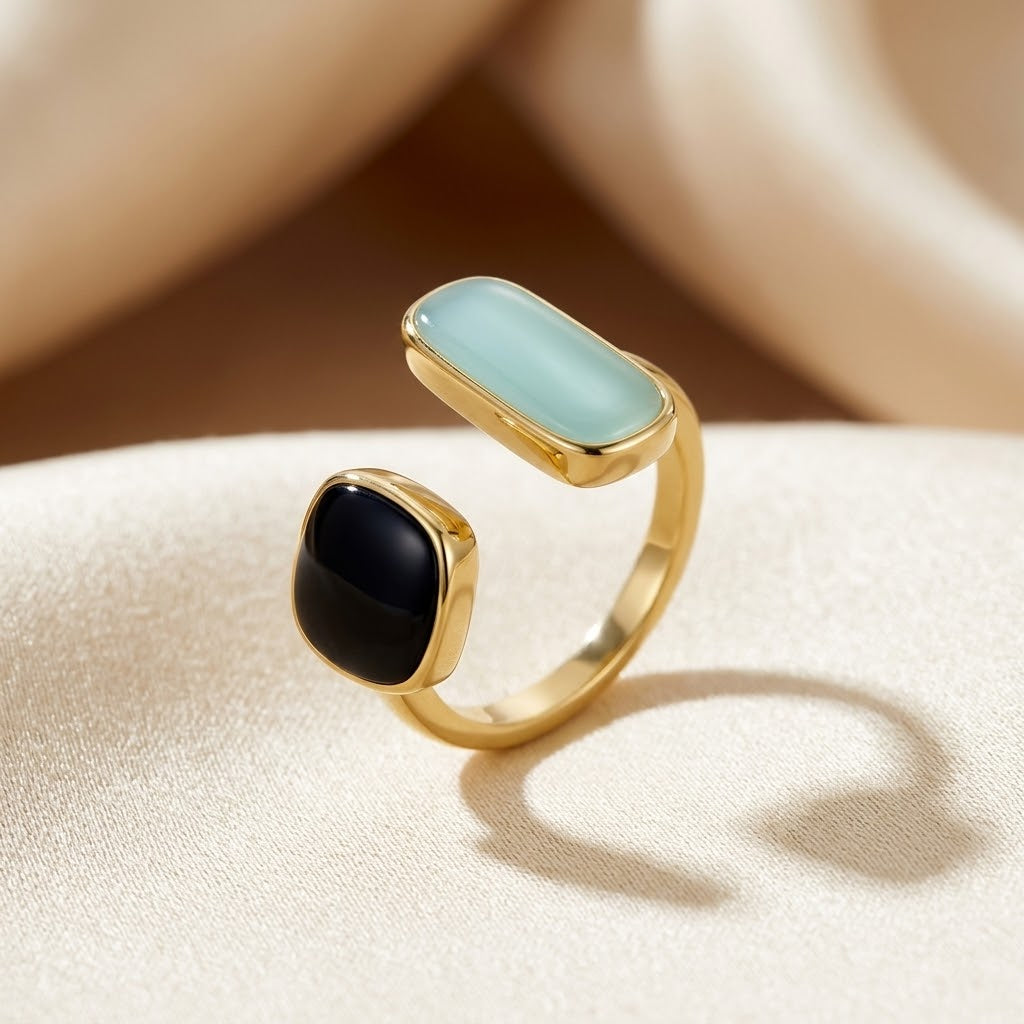 Gold Dual Stone Open Ring | Amelia