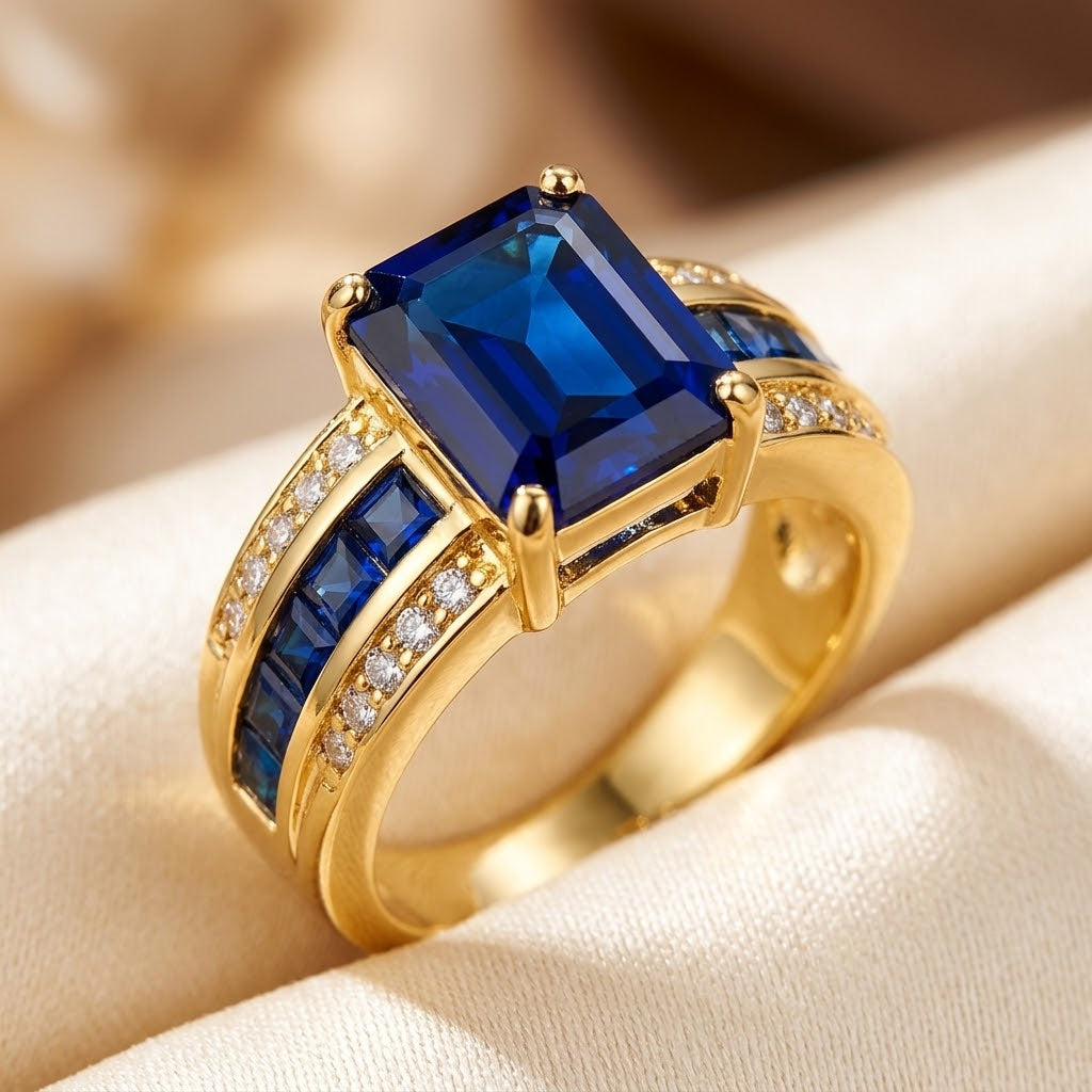 Gold Sapphire Square-Cut Ring | Amelia