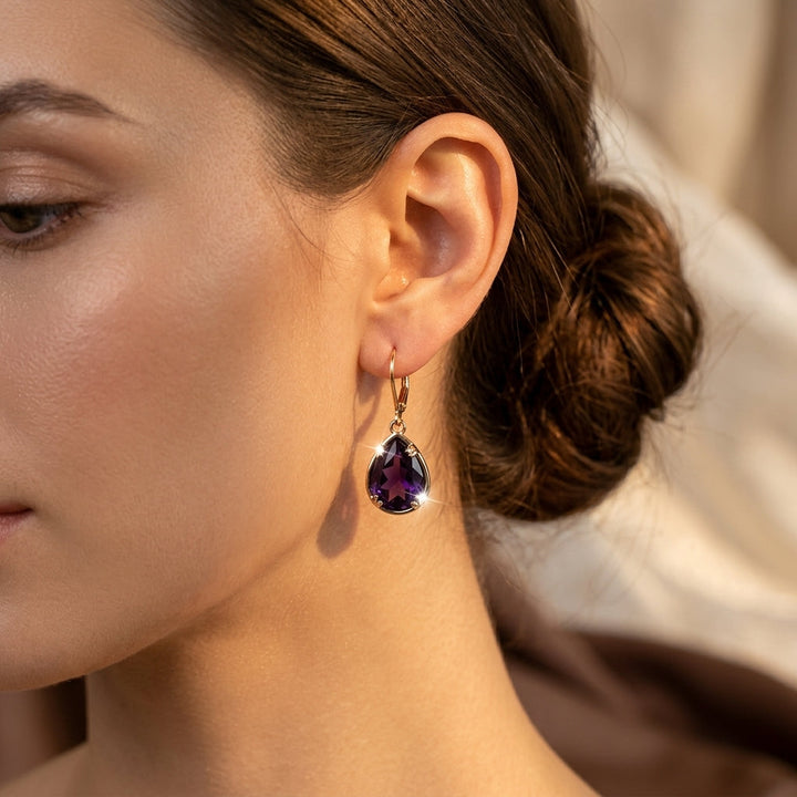 Gold Amethyst Teardrop Earrings | Amelia