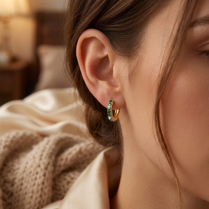 Gold Emerald Hoop Earrings | Amelia