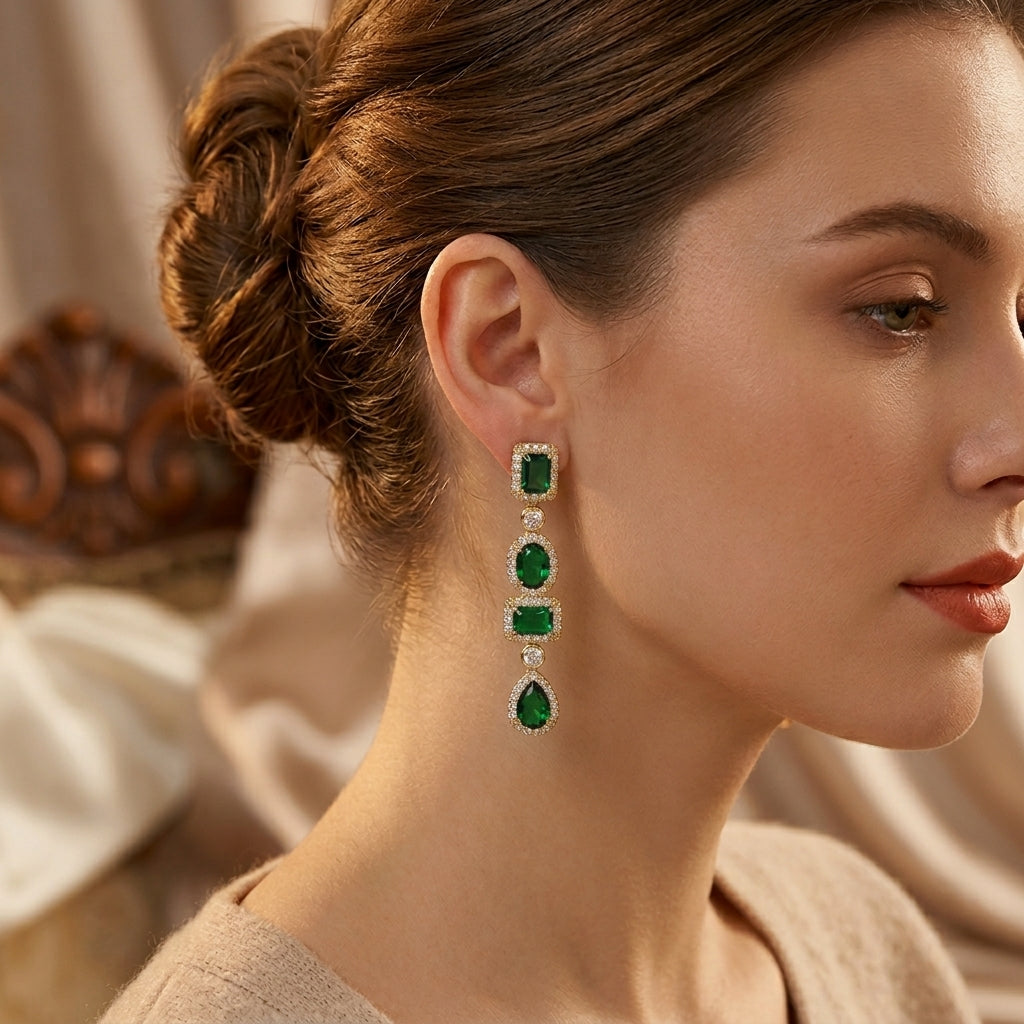 Gold Emerald Multi-Shape Drop Earrings | Amelia