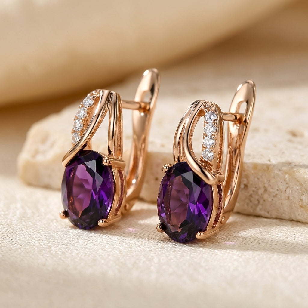 Gold Amethyst Hoop Earrings | Amelia