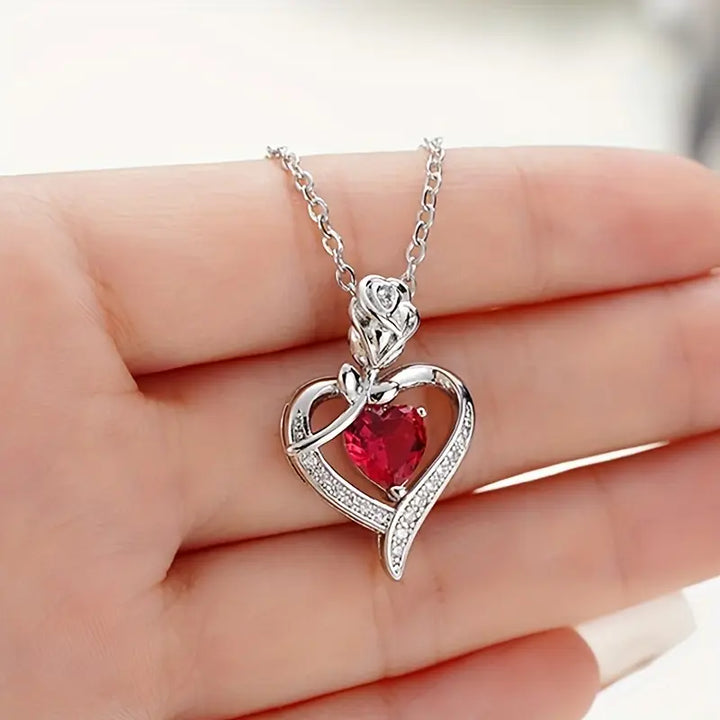 Silver Ruby Heart Pendant Necklace | Amelia