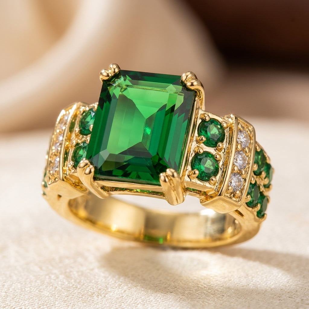 Gold Emerald Geometric Ring | Amelia