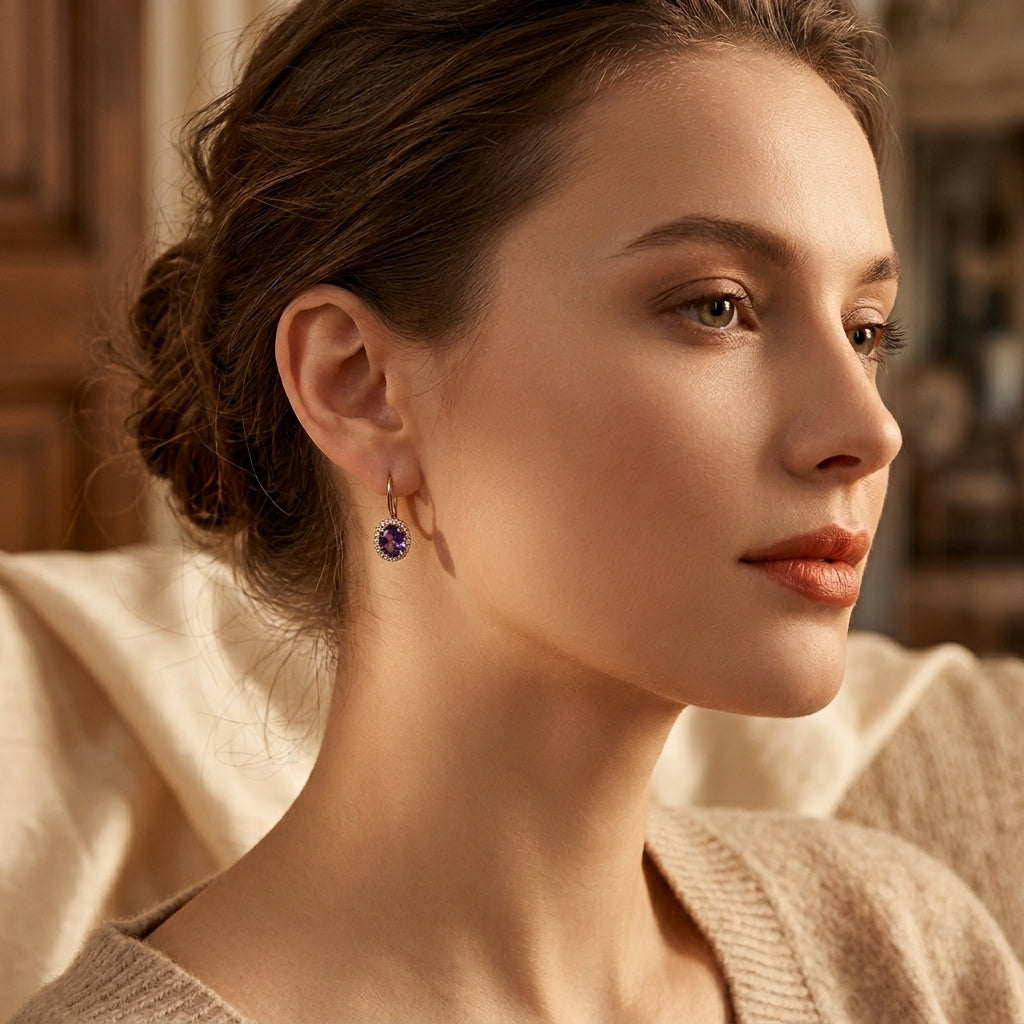 Gold Amethyst Crown Earrings | Amelia