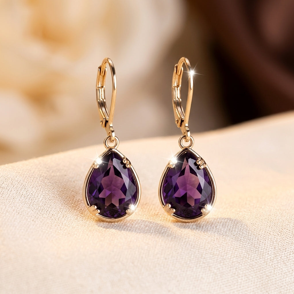 Gold Amethyst Teardrop Earrings | Amelia