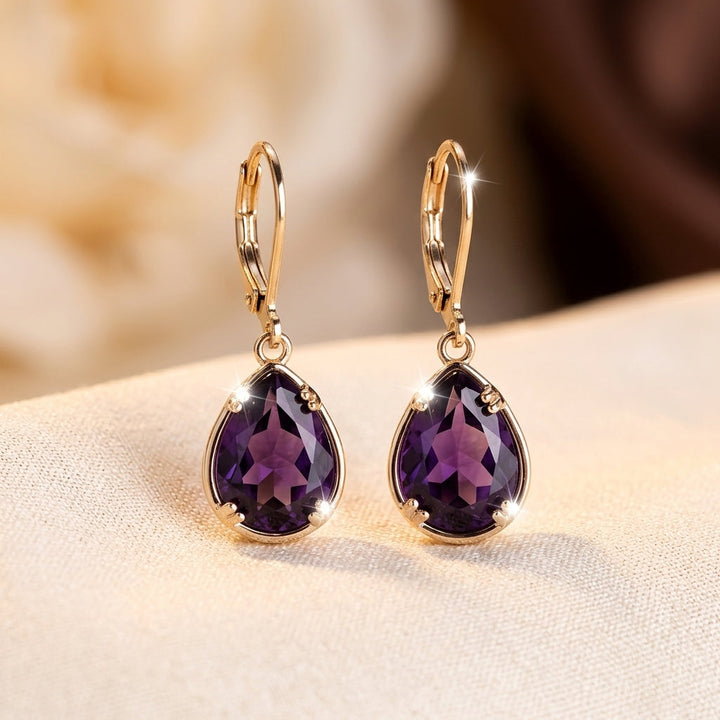 Gold Amethyst Teardrop Earrings | Amelia